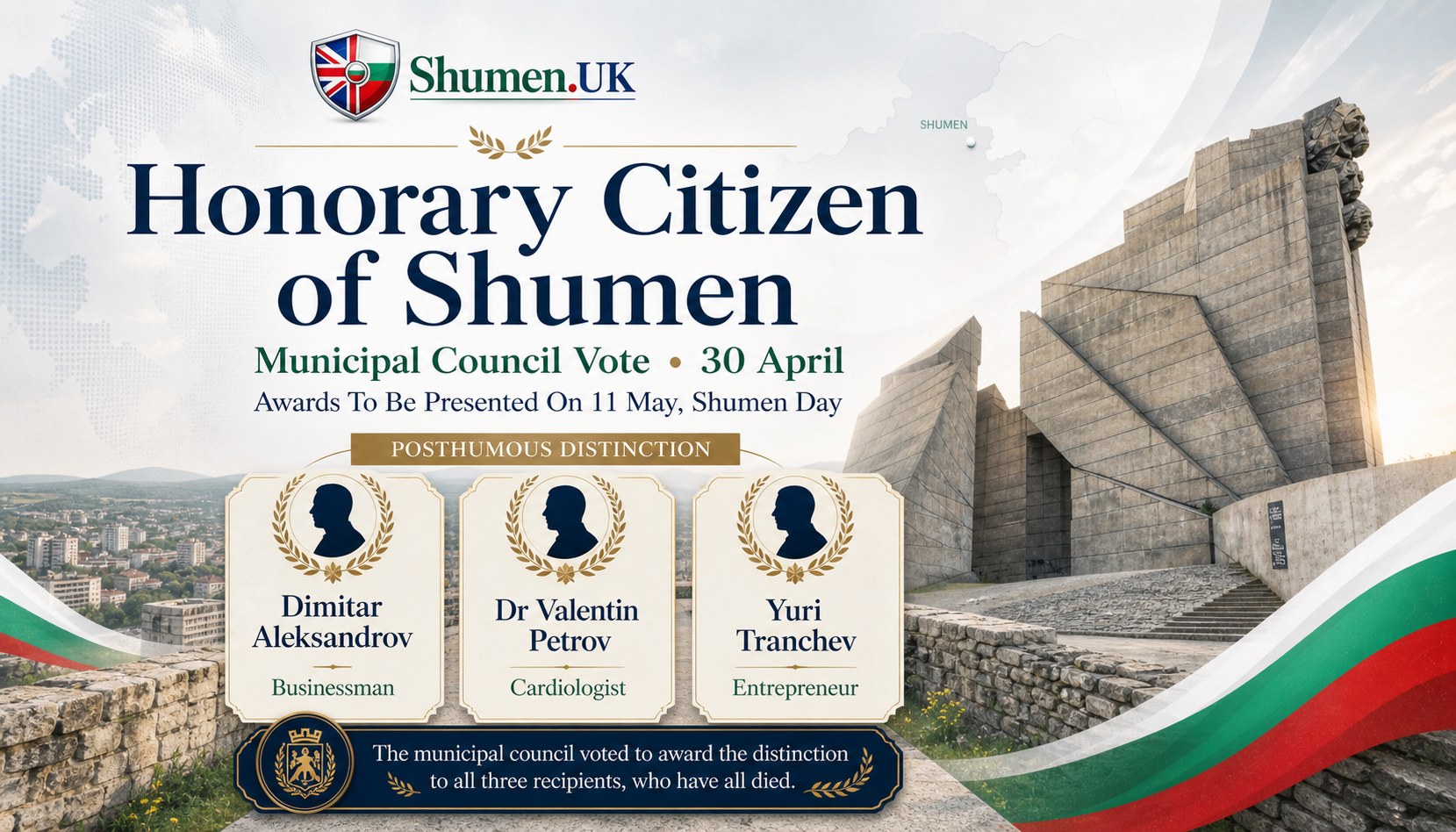 Shumen posthumously honours three residents with city's highest civic title