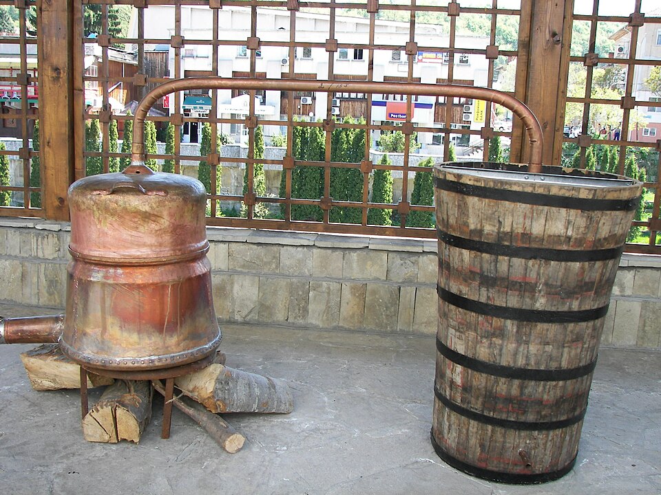 A glass of Bulgarian rakia, the national fruit brandy, with a small meze plate